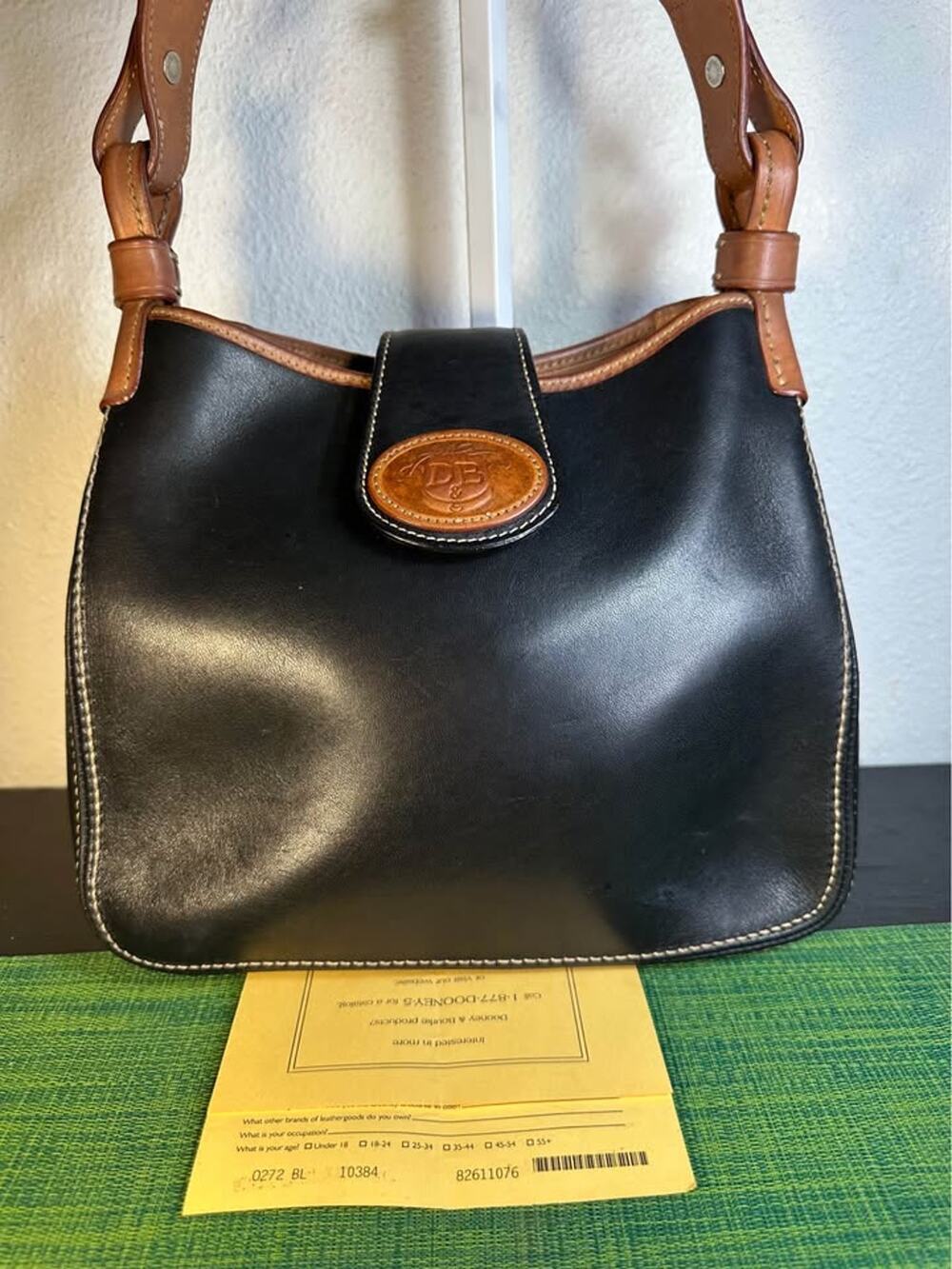 Vintage Dooney & Bourke Donegal Crest Feed Bag/Hobo Shoulder Bag — Black